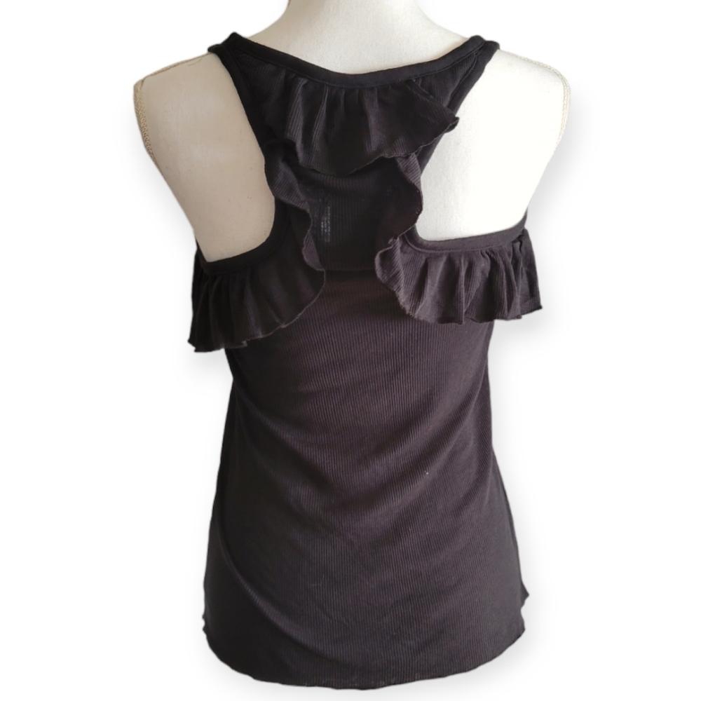 Chaser Black Rib Ruffle Back Racer Tank - Picture 2 of 6